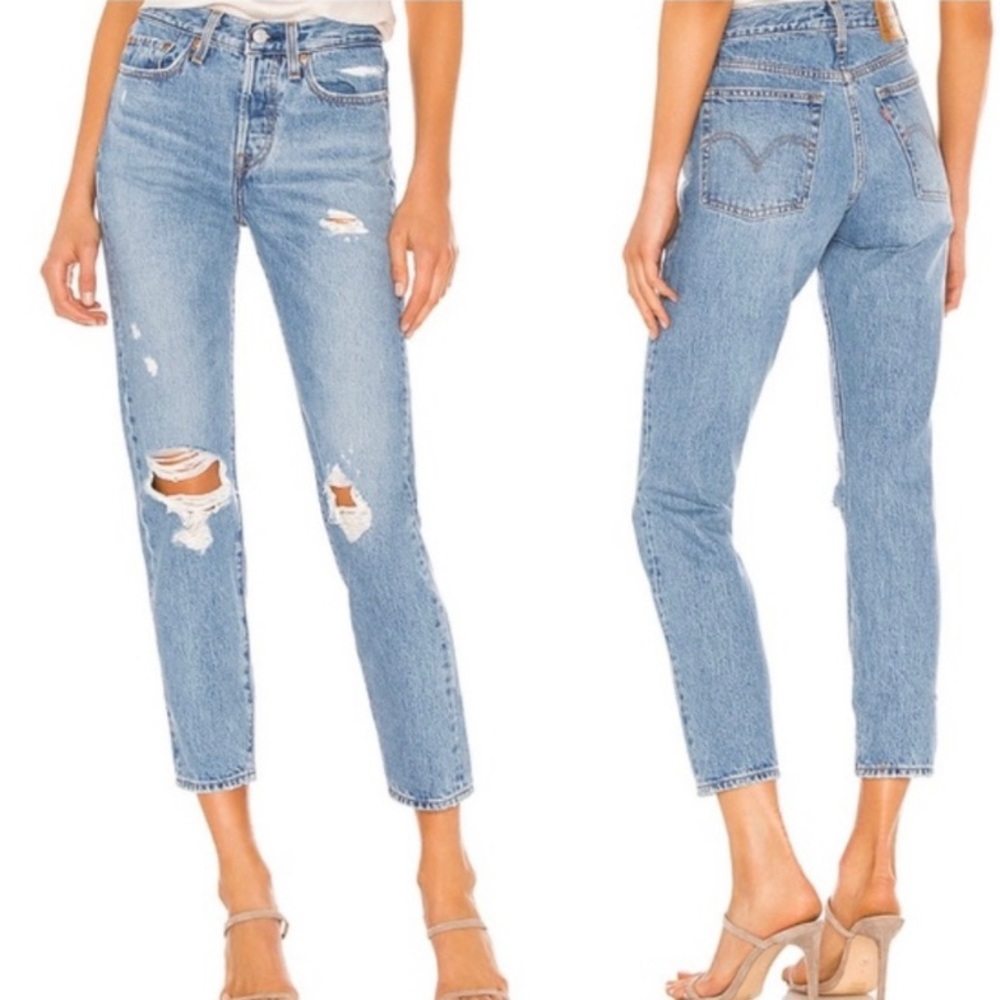 Levi’s Wedgie High Rise  Distressed Button Fly Jeans